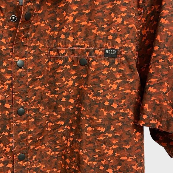 5.11 Tactical Micro Camo Shirt Men's Size L Orange Short Sleeve Snap Button - Picture 8 of 16